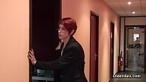 Redhead French business mature lady Katy Morlait in bent over and fucked in wet pussy from behind by Max Casanova and his big cock in condom