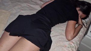 I spy my sister-in-law Daniela in bed in a miniskirt short dress I get very horny