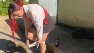 I caught my neighbor's daughter, a graduate, drinking  and punished her with a bottle in her ass