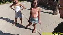 Petite teens getting banged in 3way
