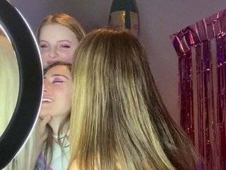 Blonde and brunette lesbians stripping and making out