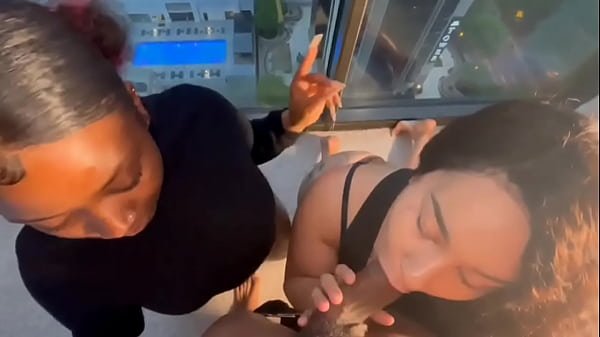 Sexy ebony threesome horny wife and friend fucking bbc