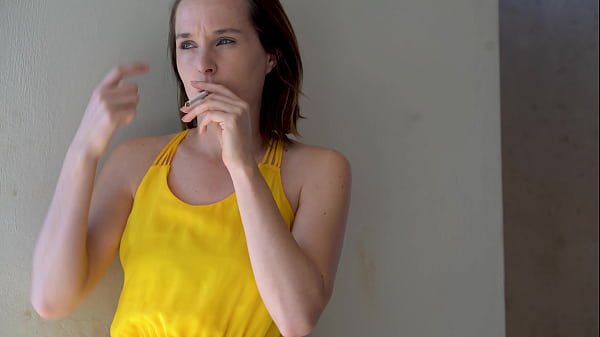Sexy Brunette Smoking Outside – Two Scenes